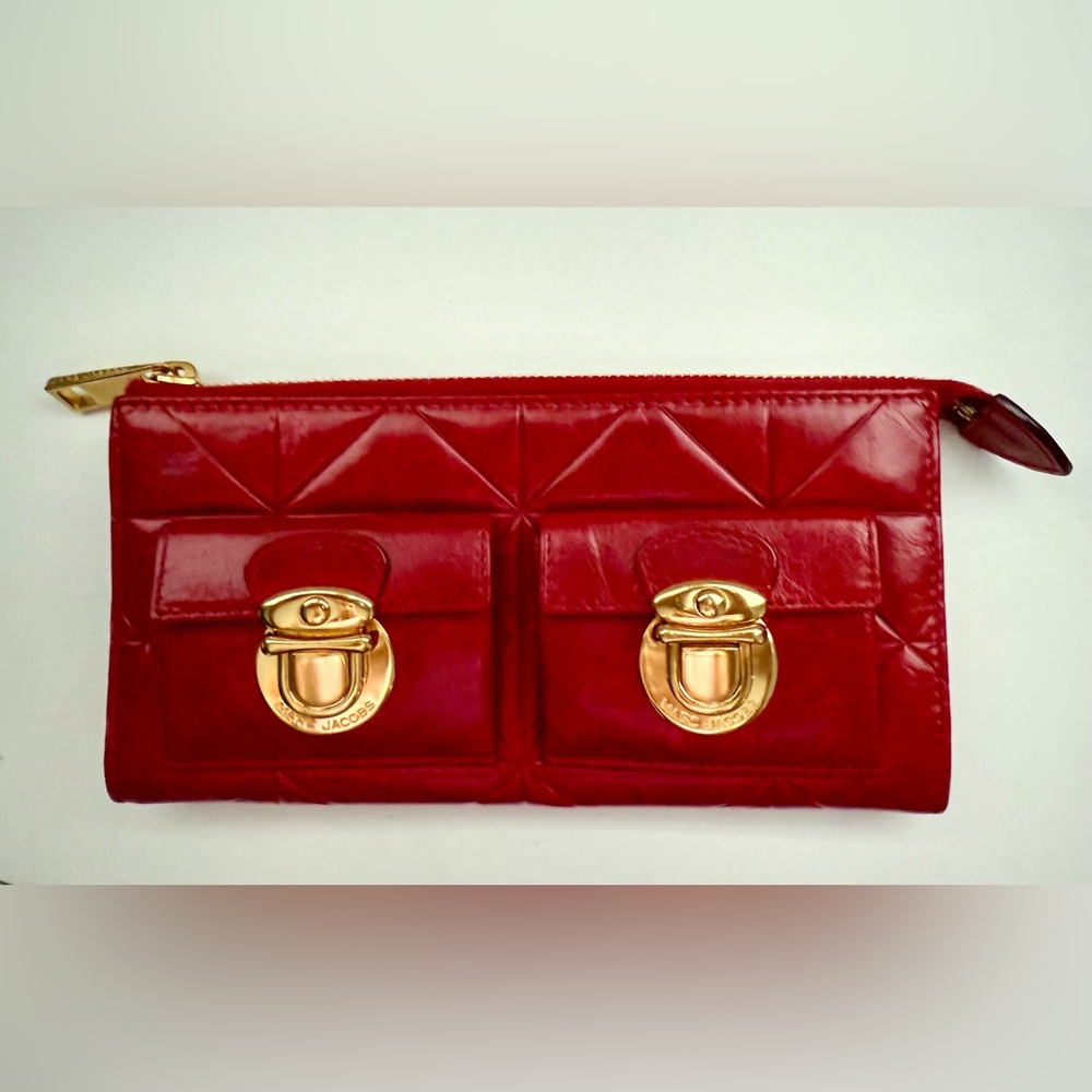 Marc Jacobs Red Quilted Clutch with Gold Accents